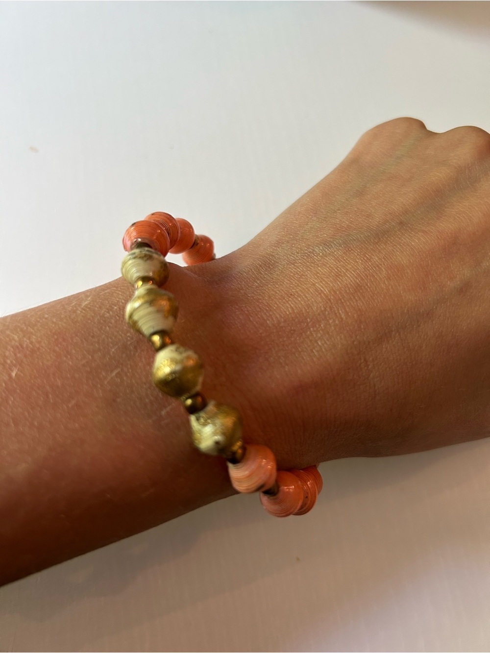 31 Bits Coral and Gold Bangle Bracelet